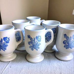 6 Pfaltzgraff Yorktowne Stoneware Pedestal Irish Coffee Mugs Footed Vintage USA